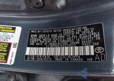 2014 Toyota Corolla Le Eco Plus from USA, damaged, VIN 2T1BPRHE1EC013023